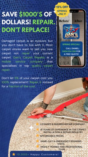 Carpet repair service graphic from Dan's Carpet Repairs Shopify site