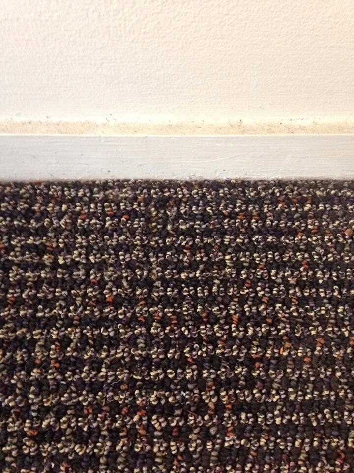Dark loop pile carpet after the small hole was patched